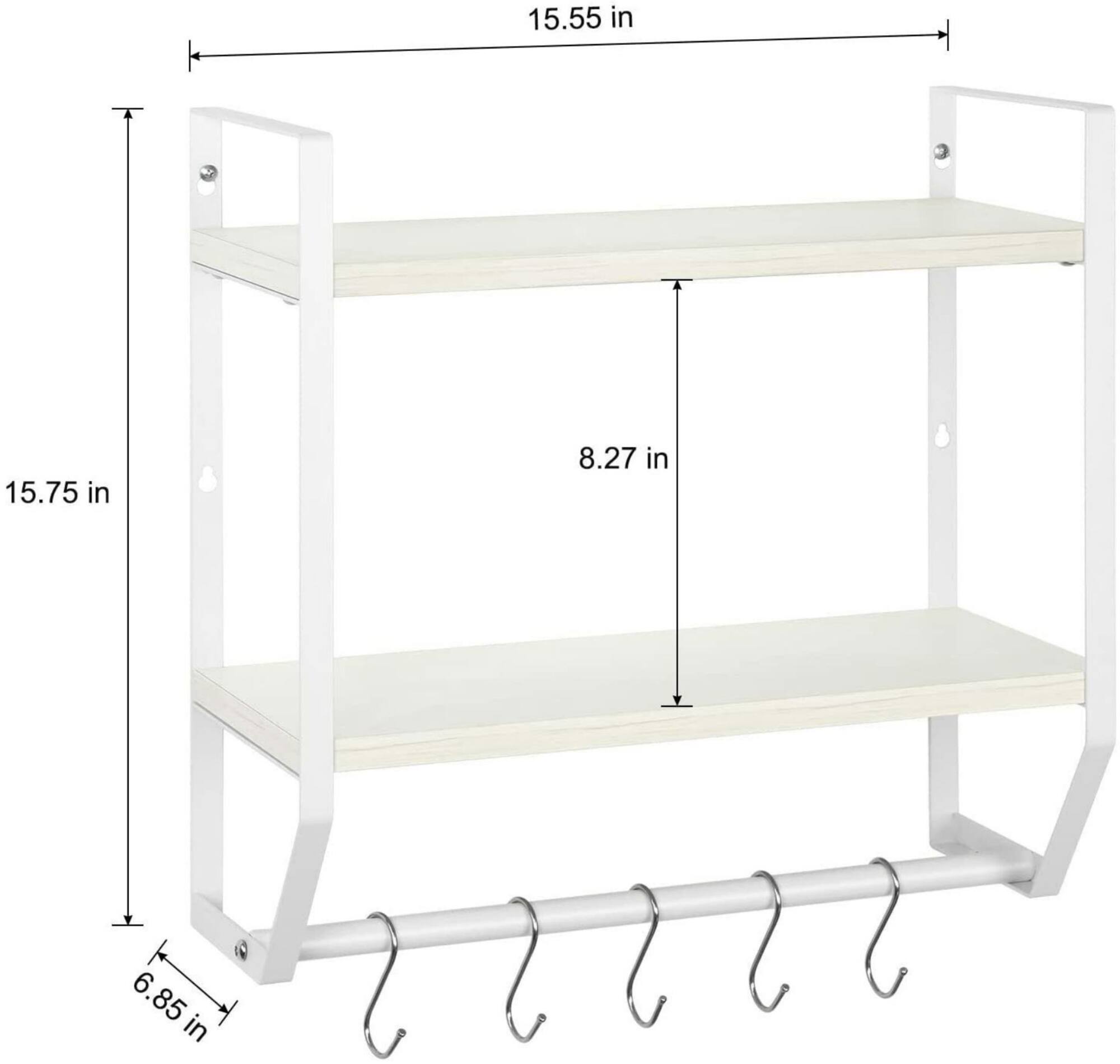 2-Layer Wall Mounted Rustic Shelves with Iron Towel Bar